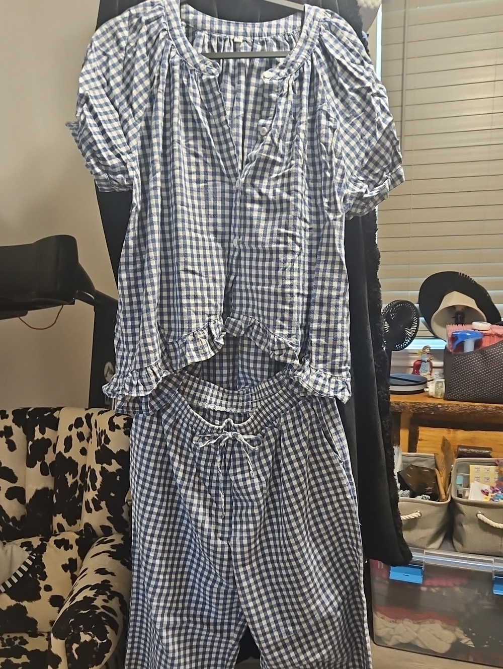 Blue and White Gingham Pajama Set